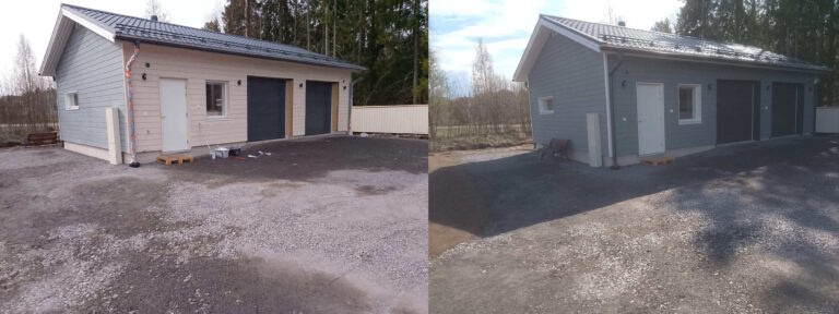 autotalli ennen jälkeen